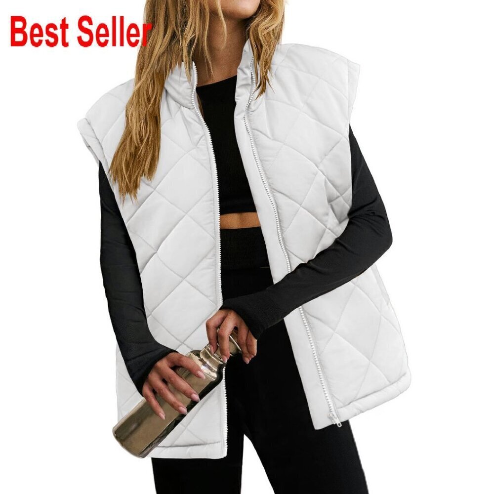 Oversized Puffer Vest Lightweight Quilted Sleeveless Zip Up Stand Collar Chic